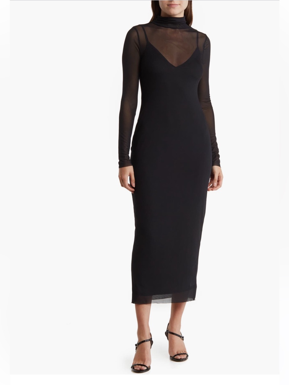 AFRM Marni Black Mock Neck Long Sleeve Mesh Midi Womens Dress Size X-Large NWT - Picture 5 of 12